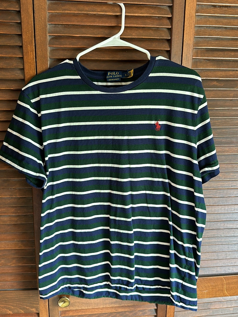 Polo by Ralph Lauren Navy, Green & White Striped Crew Neck Tee